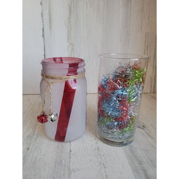Centerpiece Mason jar tinsel set xmas home decor xmas - Picture 1 of 6